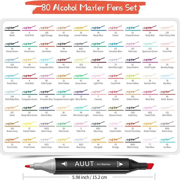 AUUT Alcohol Markers, 80 Colors Dual Tip Art Markers, Drawing Markers, in a case - Picture 3 of 7